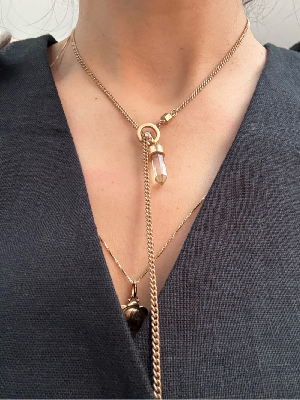 AllSaints crystal lariat spike necklace gold